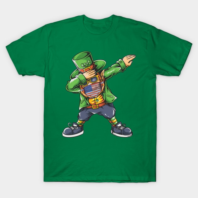 St Patricks Day Dabbing Leprechaun Face Mask American Flag T-Shirt by Ramadangonim